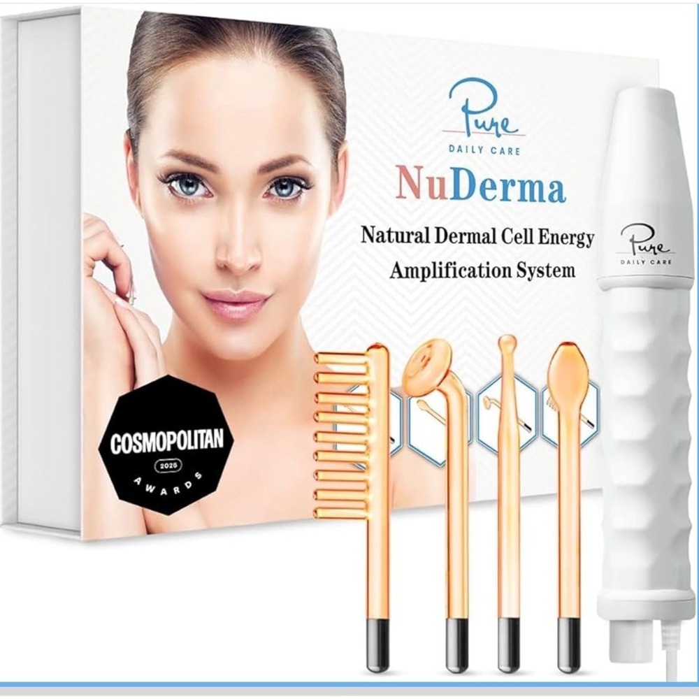 Pure Daily Care NuDerma High Frequency Neon Skin Therapy Wand 4 Attachments NEW!